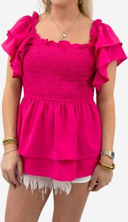 Bibi Layered Ruffle Sleeve Smocked Top In Fuchsia