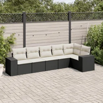 vidaXL Set De Sof&aacute;s De Jard&iacute;n 6 Piezas Y Cojines Rat&aacute;n Sint&eacute;tico Negro Vidaxl