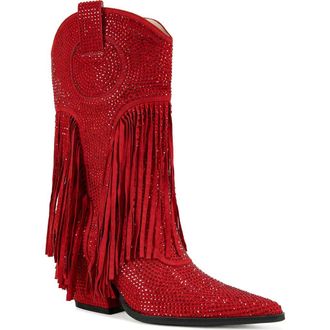 Azalea Wang Greia Pointed Toe Western Boot in Red at Nordstrom, Size 6.5