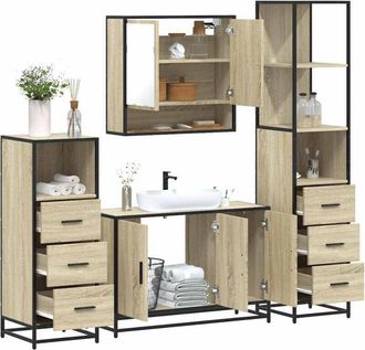 vidaXL Vidaxl - Juego De Muebles De Ba&ntilde;o 4 Pzas Contrachapada Roble Sonoma