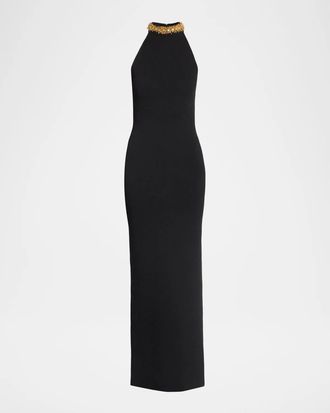Balmain Embellished Compact Knit Maxi Dress