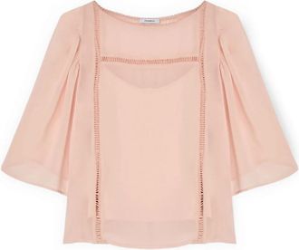 Motivi Georgette Blouse met Ajour&eacute; Borduurwerk - Dames - Blouses - Roze - S - Polyester - Overhemden