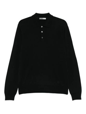 Corneliani long-sleeve polo shirt - men - Wool - 56 - Black