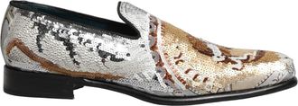 Dolce & Gabbana Mens White Gold Sequined Slip On Loafers Shoes Leather