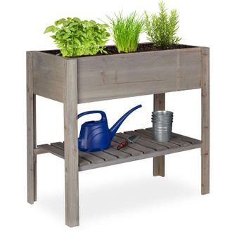 Relaxdays Fioriera in Legno, Scomparto, Aiuola a Cassetta da Balcone, per Erbe Aromatiche, hlp 80x88x43,5 cm, Grigio - Relaxdays