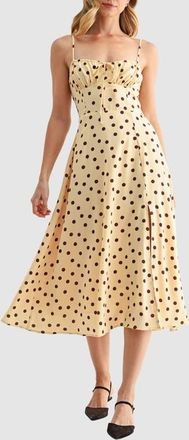 All in Favor Corset Midi Dress in Butter Brown Dot at Nordstrom, Size X-Large