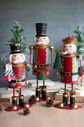 Kalalou Set Of Three Painted Metal Nutcrackers - One Each Design