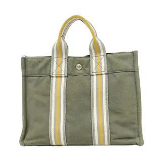 Herm&egrave;s Gray Canvas Tote Bag (Pre-Owned)