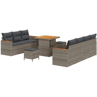vidaXL Vidaxl - Conjunto De Sof&aacute; De Jard&iacute;n Con Coj&iacute;n 10 Pcs Gris Polirat&aacute;n