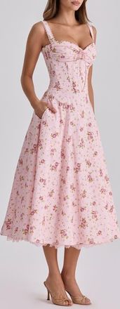 House of CB Rosalee Floral Stretch Cotton Petticoat Dress in Vintage Rose at Nordstrom, Size X-Large A