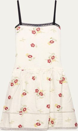 Prada Floral Embroidered Linen Mini Dress