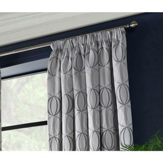 Alan Symonds Alan Symonds - Omega Taped Pencil Pleat Curtain Pair Lined Curtains Silver 90x108 Jacquard