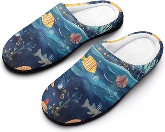 Generic Deep Sea Sub Mens Slippers Slip On Comfortable Fleece Cotton House Shoes Winter