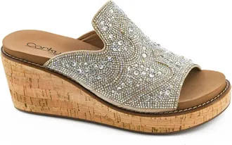 Corkys Footwear Womens Neon Moon Wedge Sandals In Clear Rhinestone
