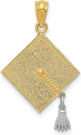Diamond2Deal 14k Yellow Gold White Rhodium 3-D Graduation Cap Moveable Tassel Pendant