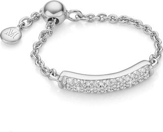 Monica Vinader Sterling Silver Fiji Bar Adjustable Friendship Diamond Ring Diamond