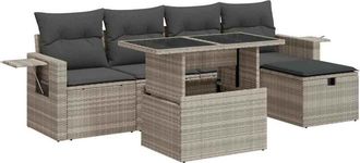 vidaXL Vidaxl - Set De Sof&aacute;s De Jard&iacute;n 6 Pzas Y Cojines Rat&aacute;n Sint&eacute;tico Gris