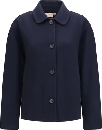 Marni Logo-Embroidered Fleece Wool Jacket - Navy
