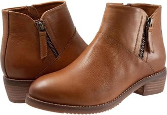 Softwalk Roselle WW Luggage Leather Double Zip Ankle Boots HAWK545