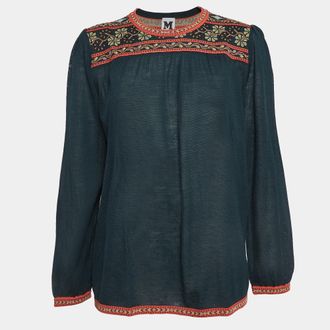 M Missoni Teal Green Floral Pattern Knit Long Sleeve Top