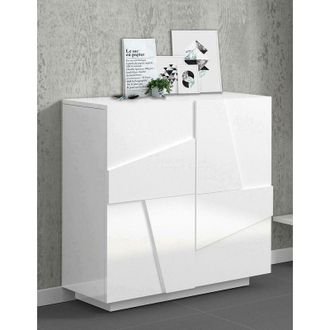Dmora Zapatero Dfogl, Mueble Multiusos Con 2 Puertas, Zapatero De Entrada, 100% Made In Italy, Cm 81x38h86, Blanco Brillo Con Detalle - Dmora