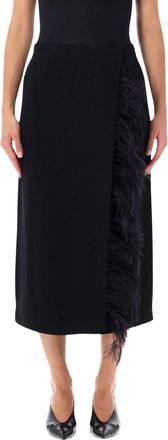Alberta Ferretti Feathered Trim Wrap Midi Skirt
