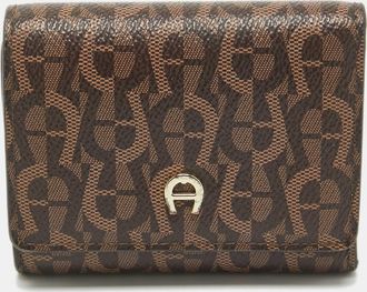 Aigner Dark Brown Monogram Coated Canvas Logo Trifold Wallet