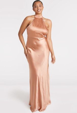 Six Stories Halter Neck Satin Bridesmaid Dress in Burnt Peach at Nordstrom, Size 10