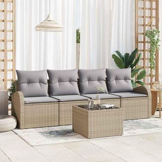 vidaXL Vidaxl - Conjunto De Sof&aacute; De Jard&iacute;n 5 Pcs Beige, Gris 55 X 55 X 37 Cm