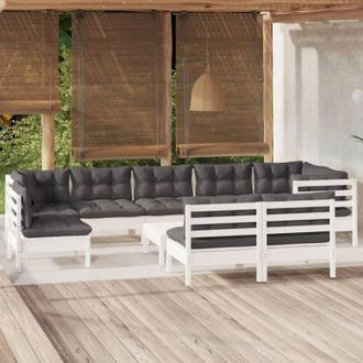 vidaXL Muebles De Jard&iacute;n 10 Pzas Y Cojines Blanco Madera Maciza De Pino Vidaxl