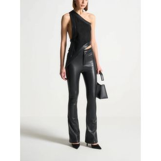 Mani&egrave;re De Voir Suede & Leather Asymmetric Backless Top in Black at Nordstrom, Size Xx-Small