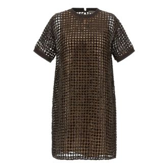 Brunello Cucinelli Sequin Mesh Mini Dress - female - Brunello Cucinelli - Short Dresses - Brown - S - Dresses