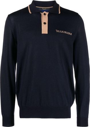 Billionaire Boys Club logo-embroidered merino polo shirt - men - Mother of Pearl/Merino - XXXL - Blue