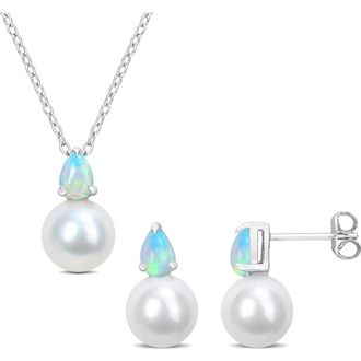 Delmar Opal & Freshwater Pearl Stud Earrings & Pendant Necklace Set in Blue at Nordstrom Rack