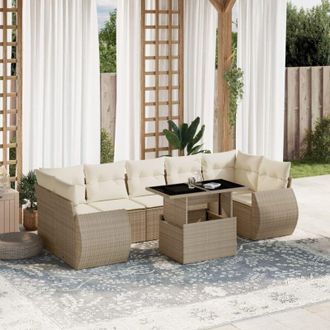 vidaXL Set De Sof&aacute;s De Jard&iacute;n Y Cojines 8 Piezas Rat&aacute;n Sint&eacute;tico Beige Vidaxl