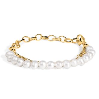 House of Brilliance 18K Yellow Gold Vermeil Cultured Pearl Station Link Bracelet