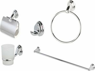 Feridras Feridras - Set 5 accessori da bagno in acciaio e vetro satinato con fissaggio a muro Facile