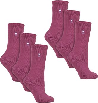 Heat Holders Womens 6 Pairs Ladies Original Thick Winter Thermal Socks - Pink - Size UK 4-8
