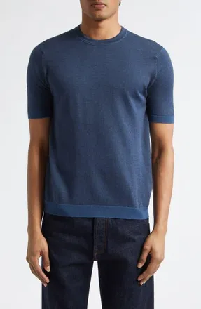 John Smedley Roderick Merino Wool Short Sleeve Crewneck Sweater in Teal Firth/hep Smk at Nordstrom, Size X-Large