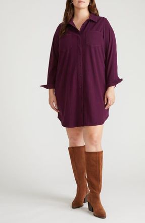 Universal Standard Long Sleeve Check Flannel Shirtdress in Gamay Burgundy at Nordstrom, Size 4Xl