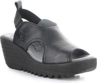 FLY London Liku Slingback Platform Wedge Sandal in Black at Nordstrom, Size 10-10.5Us