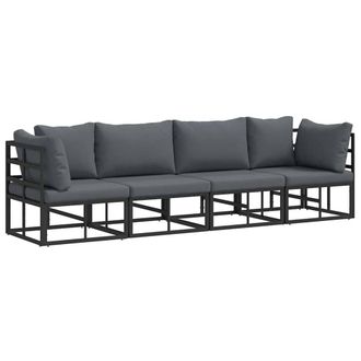 Berkfield Home Garden Sofa Set with Cushion with Pillow 4 pcs Black Aluminium