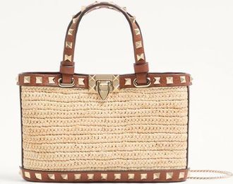 Valentino Garavani Mini Rockstud Shopping Bag In Raffia Wo