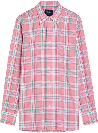 Drake's Drakes Plaid Cotton Shirt - Red - XL