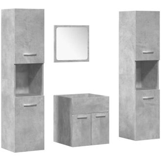 vidaXL Vidaxl - Juego Muebles De Ba&ntilde;o 4 Pzas Madera Contrachapada Gris Hormig&oacute;n