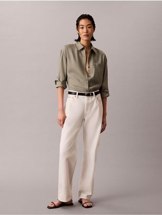 Calvin Klein Womens Tencel Roll Tab Button-Down Shirt - Dark Beige - XL