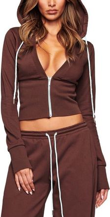 I.AM.GIA Arlo Front Zip Crop Hoodie in Brown at Nordstrom, Size Xx-Small