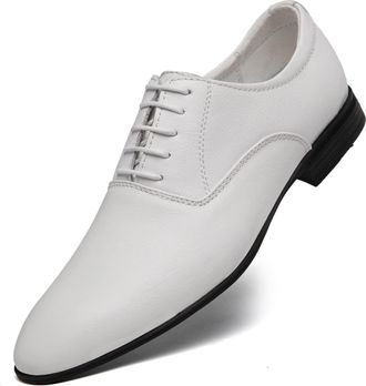 Generic Formal Shoes Dress Oxford for Men Lace Up Round Toe Genuine Leather Anti-Slip Slip Resistant Low Top Block Heel Wedding(White,10.5 UK)