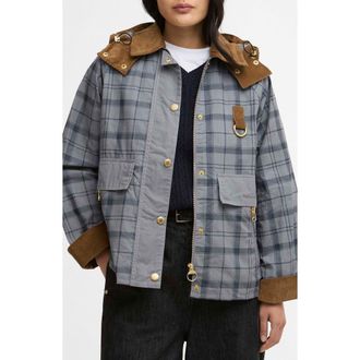 Barbour Carnforth Tartan Cotton Hooded Jacket in Grey Tartan at Nordstrom, Size 12 Us