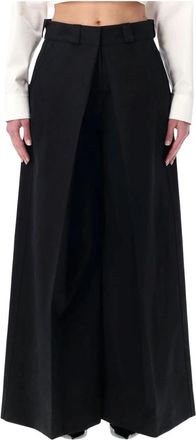 Balenciaga Inverted-pleat Broeken - Dames - Wijde Broeken - Zwart - XS - Katoen - Broeken